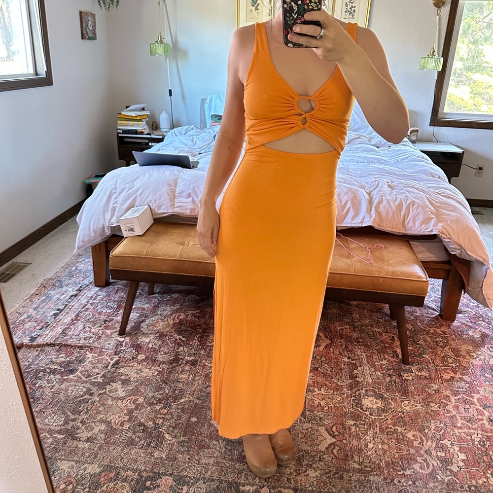 Vibrant Orange Cutout Maxi Dress